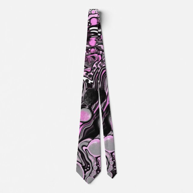 Pink and Black Marble Fluid Art Cells Modern   Neck Tie (Front)