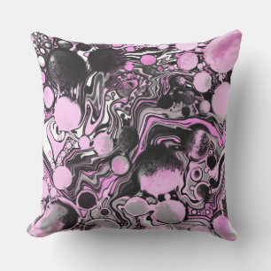 Pink and Black Marble Fluid Art Cells Modern Outdoor Pillow