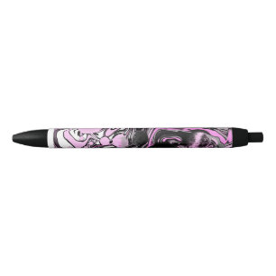 Pink and Black Marble Fluid Art Cells Modern Pen