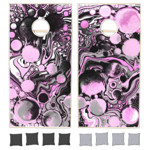 Pink and Black marble Fluid Art Cornhole Set