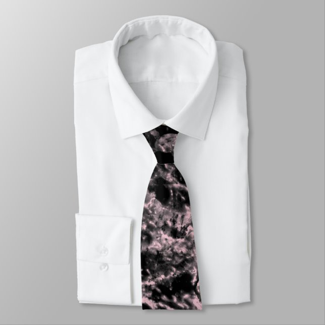 Pink and Black Marble  Neck Tie (Tied)