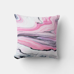 Pink and black marble patterned monogram pillow