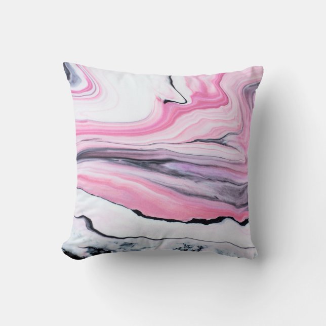 Pink and black marble patterned monogram pillow (Front)