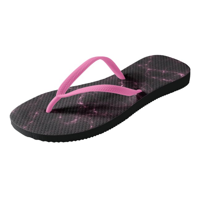 pink and Black Marble Swirl Abstract Flip Flops (Angled)