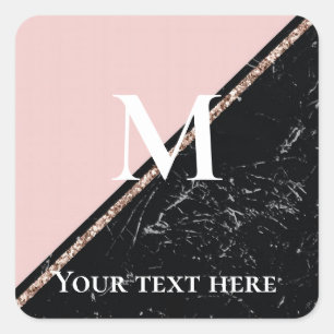 pink and black marble texture celebrations square sticker