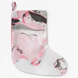 Pink and black marble texture. Hand drawn Small Christmas Stocking