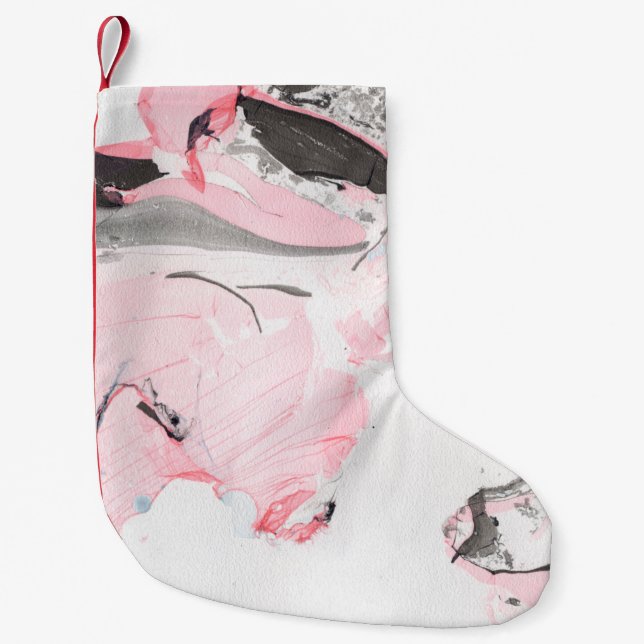 Pink and black marble texture. Hand drawn Small Christmas Stocking (Front)