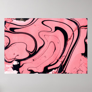 Pink and black marble texture. Hand painted Poster