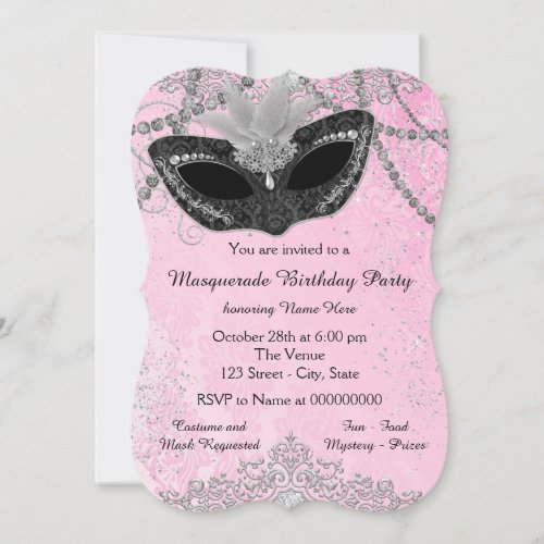 Pink and Black Masquerade Party Invitation