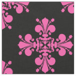 Pink and black medieval Fleur de lis cross pattern Fabric