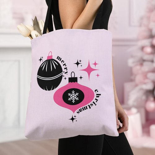 Pink And Black Merry Christmas Womens Tote Bag