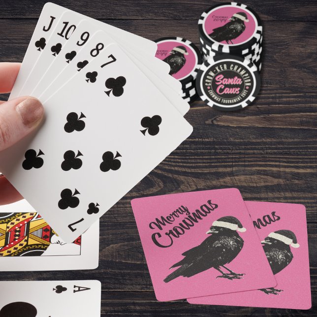 Pink and Black Merry Crowmas Christmas Holiday  Poker Cards (If your pinkmas party involves playing cards, these fun pink "Merry Crowmas" cards will stand out!)