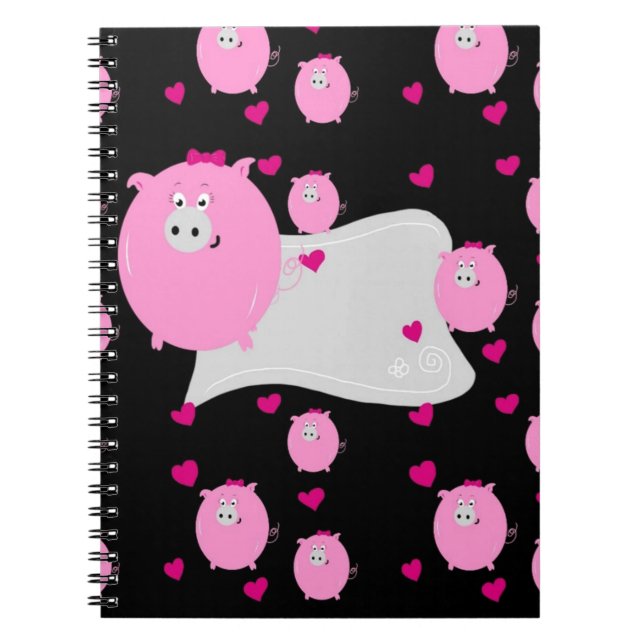Pink and black micro pig pattern personalize it notebook (Front)