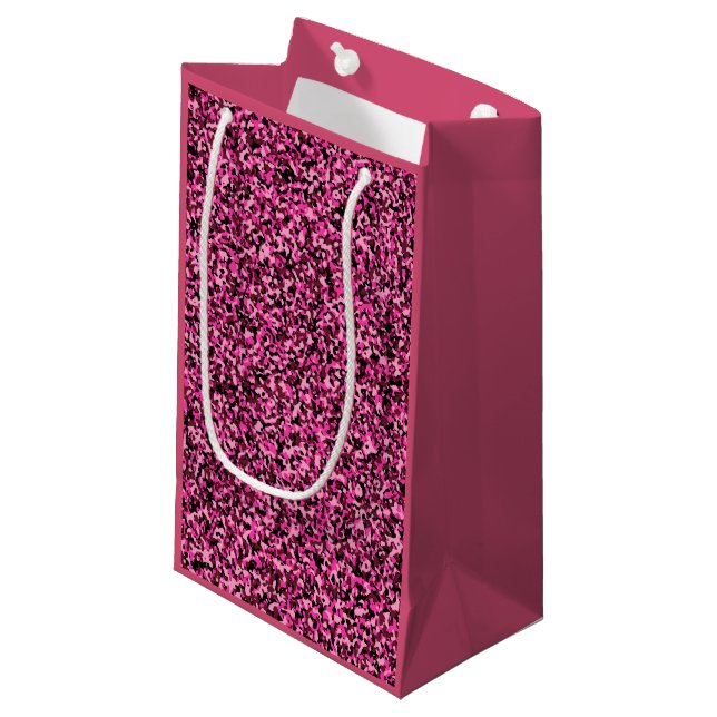 Pink And Black Mini Camouflage Small Gift Bag (Front Angled)