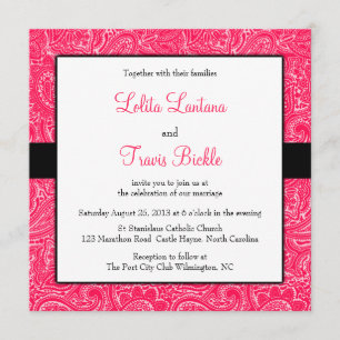 Pink and Black Mini Paisley Wedding Invitation