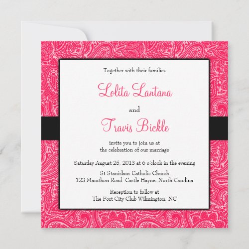 Pink and Black Mini Paisley Wedding Invitation
