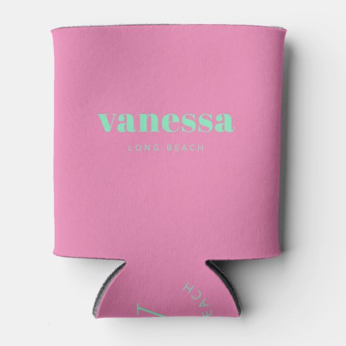Pink and Black Minimal Modern Classic Name Can Cooler