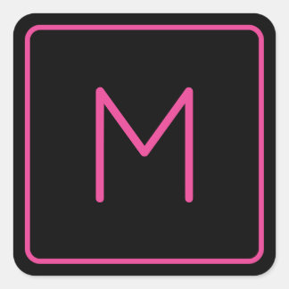 Pink and Black Minimalist Typography Monogram Square Sticker