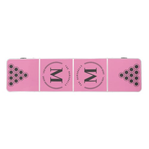 Pink and Black Modern Circle Monogram Beer Pong Table