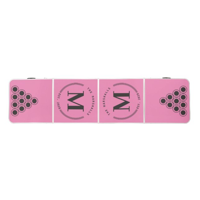 Pink and Black Modern Circle Monogram Beer Pong Table (Top)