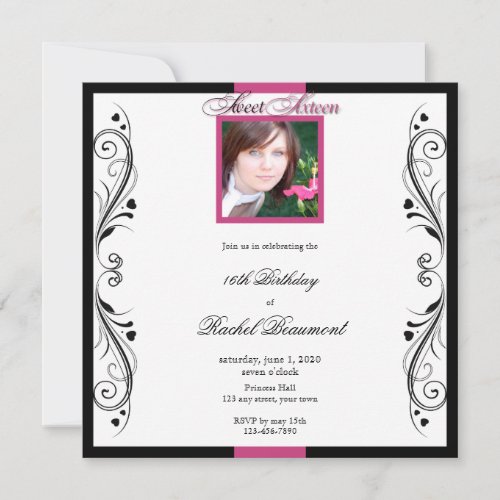 Pink and Black Modern Floral Party Invitation