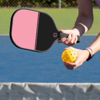 Pink and black modern split-screen design pickleball paddle