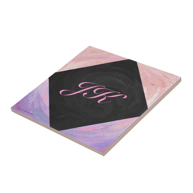 Pink and Black Monogram Ceramic Tile (Side)