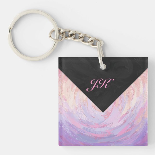 Pink and Black Monogram Keychain (Front)
