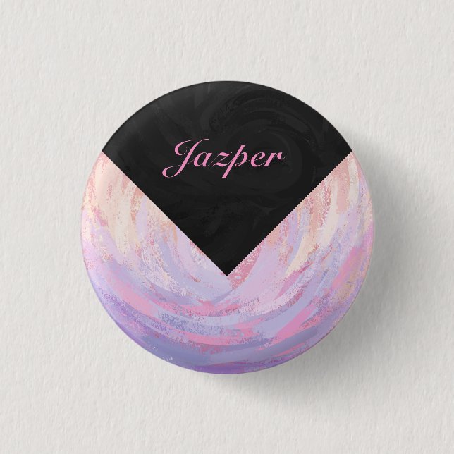 Pink and Black Monogram Pinback Button (Front)