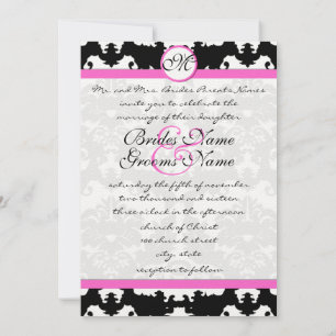 Pink and Black Monogram Victorian Damask Wedding Invitation