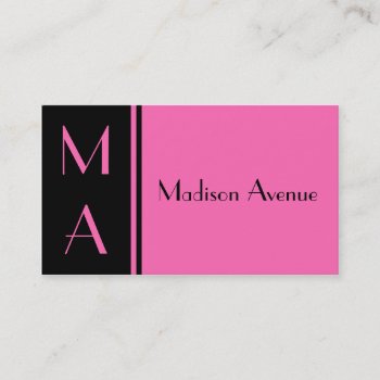 Pink And Black Monogrammed Business Card by tjustleft at Zazzle