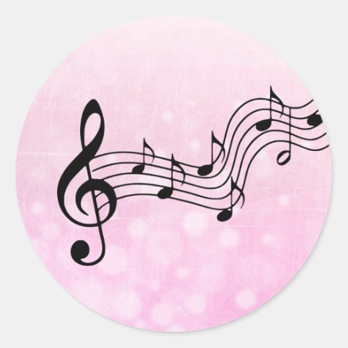 Pink and Black Musical Notes Classic Round Sticker