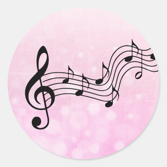 Pink and Black Musical Notes Classic Round Sticker (Front)