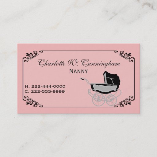 Customizable Pink and Black Nanny Custom Business Card