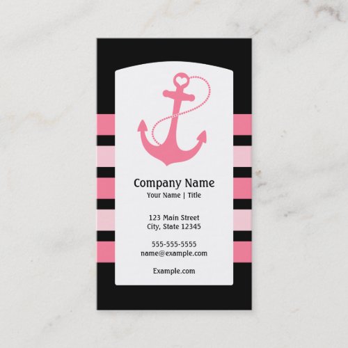 Pink Nautical Anchor Business Cards