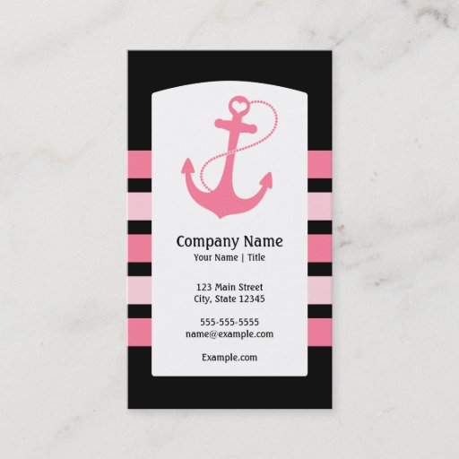 Customizable Pink Nautical Anchor Business Cards