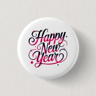 Pink and Black New Year 2026 Script Badge Button