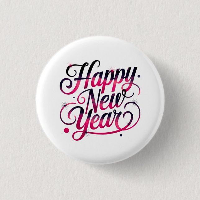 Pink and Black New Year 2026 Script Badge Button (Front)