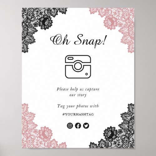 Pink and Black Oh Snap Social Media Wedding Sign