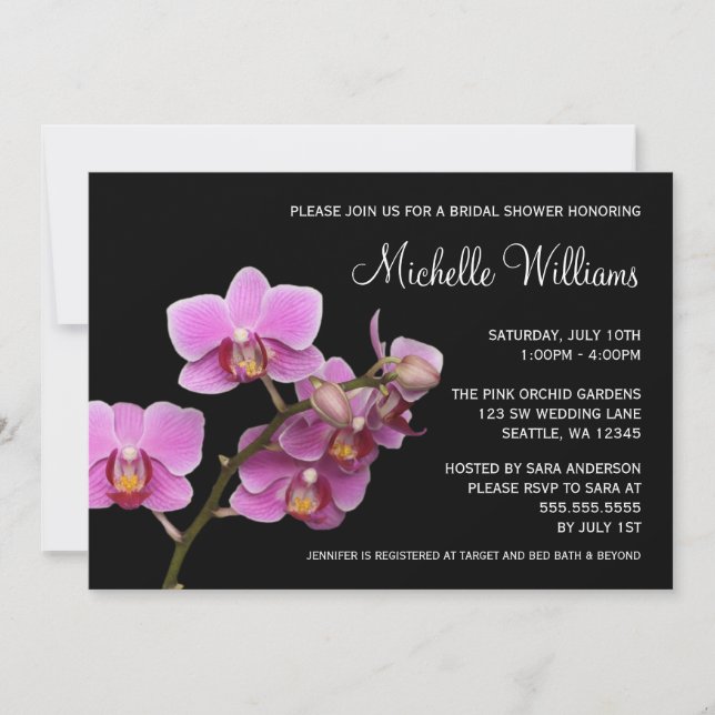 Pink and Black Orchid Bridal Shower Invitation (Front)