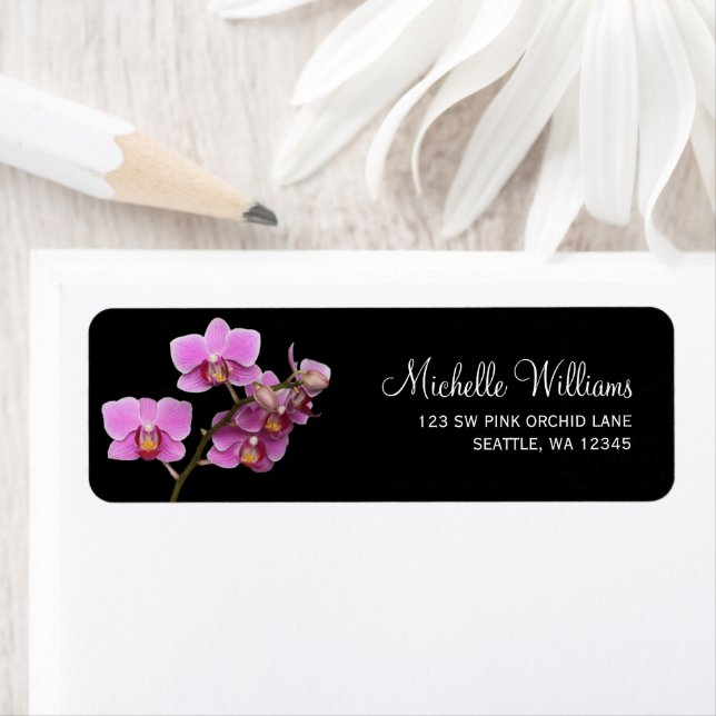Pink and Black Orchid Return Address Label (Insitu)