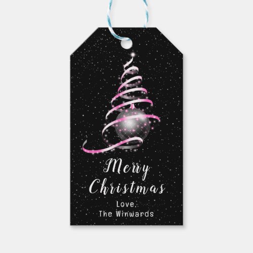 Pink and Black Ornament Merry Christmas Gift Tags