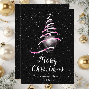 Pink and Black Ornament Merry Christmas Holiday Card