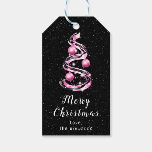 Pink and Black Ornaments Merry Christmas Gift Tags