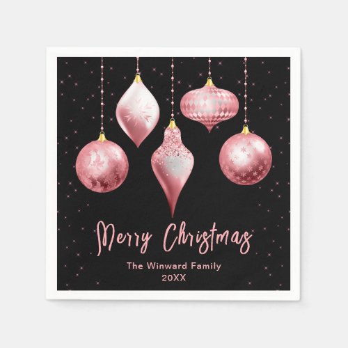 Pink and Black Ornaments Merry Christmas Napkins