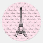 Pink And Black Paris Eiffel Tower Classic Round Sticker at Zazzle