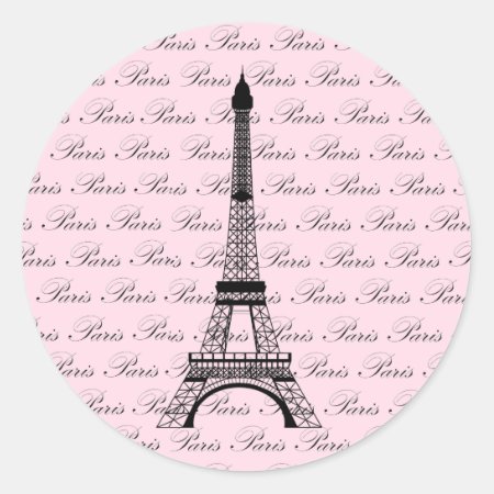 Pink And Black Paris Eiffel Tower Classic Round Sticker
