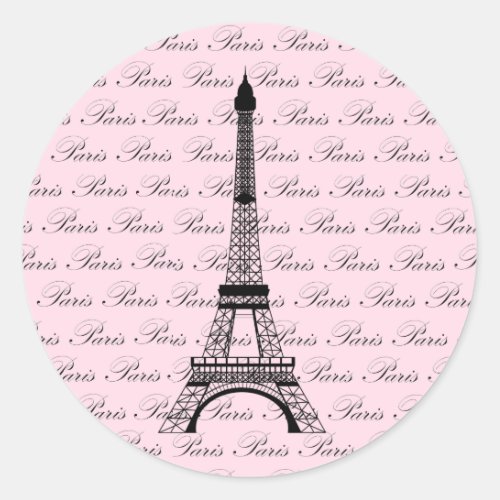 Pink and Black Paris Eiffel Tower Classic Round Sticker