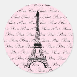 Pink and Black Paris Eiffel Tower Classic Round Sticker