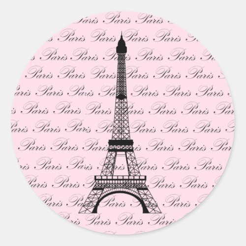 Pink and Black Paris Eiffel Tower Classic Round Sticker